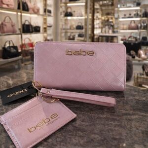 bebe Pink Wristlet Wallet with Card Holder and Strap